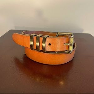 J.Crew Italian Leather Belt Light Brown Gold Square Buckle 3 Bar Loops Women’s M